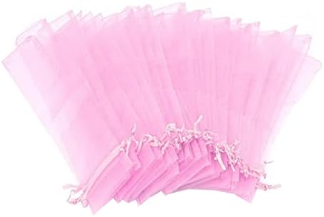 KUYYFDS 50 БР. Чанти-фен от Органза, Розова Подарък чанта от плат От Изкуствена Коприна, Сувенири за Сватбени партита, Сгъваем Ръчен Фен, Декоративна Чанта, Розови Подаръ
