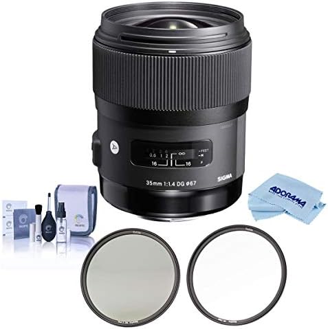 Художествени обектив Sigma 35mm f/1.4 DG HSM за Canon EF, в комплект с Haida 67mm CPL + Комплект Прозрачни филтри, Комплект за почистване, Кърпа за почистване