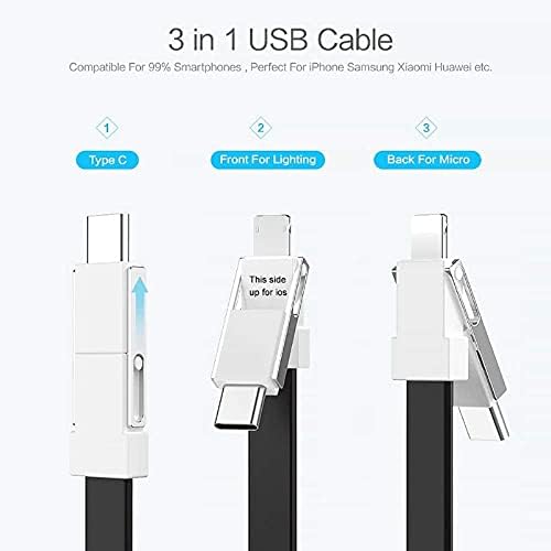 Кабел Lightning Ключодържател Зарядно за iPhone, Android 3в1 Магнитен Ключодържател-USB Кабел за Кратък USB c USB Кабел c Бързо зареждане