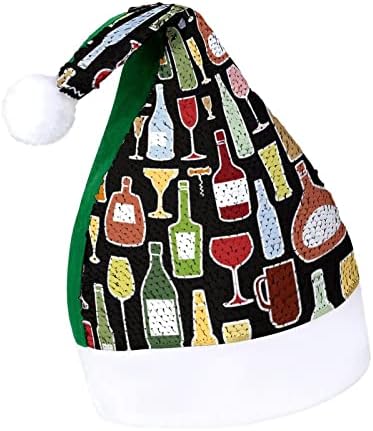XKAWPC Бутилка Вино и Чаша За Вино Искри Коледна Шапка направи си САМ Дизайн на Шапки на Дядо Коледа е Червен Зелен