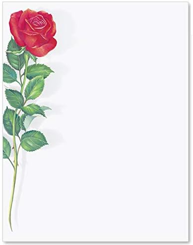 Хартия за писма с Червена Роза, 8 1/2 x 11 инча, 100 броя