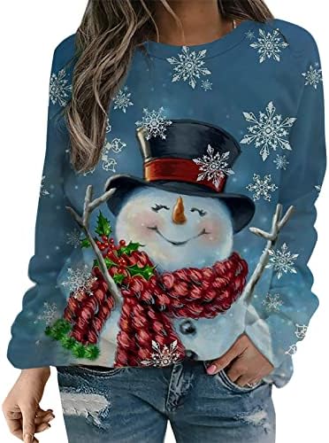 Грозен Коледен Пуловер за Жени, Ризи с дълъг ръкав, Hoody с Кръгло деколте, Празнични Върхове, Есен Облекло, Тениски, За да Излезете