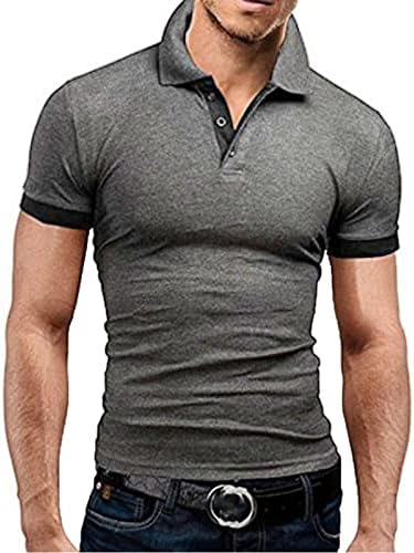 WENKOMG1, мъжка риза с къси ръкави от смес от памук с къс ръкав, за спорт, за фитнес, приталенная риза за голф с контрастни яка