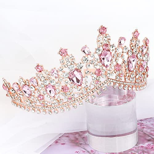 Сватбена Тиара от кристали ТОБАТОБА за Жени, Розова Диадема, Превръзка на главата Диадема Принцеса, Розова Корона, Царската Корона на