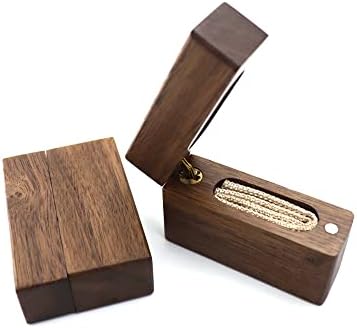 тънка кутия за пръстените от дърво за годеж - с магнитен капак, малка кутия за съхранение на бижута love forever, 1 бр. (естествено дърво черен орех), кутия за пръстените