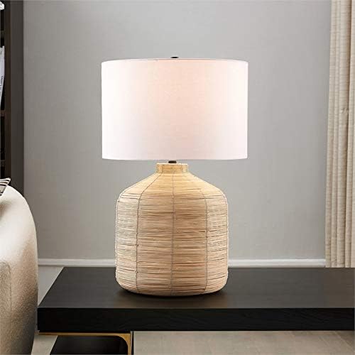 Henn&Hart 27 Висока Негабаритная Настолна лампа от ратан с Филтър Абажуром от естествен Ратан/Месинг/Бяло, Лампа, Таблица лампа