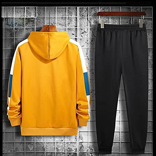YUTRD ZCJUX Мъжки спортен костюм За бягане, Комплект толстовок със странично сращиванием, Мъжки Флисовые качулки + Панталони, Спортни комплекти от две части (Цвят: черен