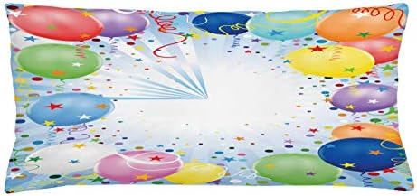 Калъфка за възглавница Ambesonne за парти, Категория на събитието Щастливо Честване с Разноцветни звезди на парти с летящи балони, Декоративна Калъфка за възглавница с