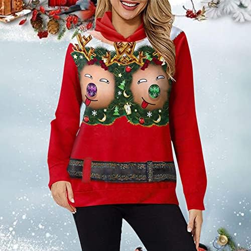 Унисекс, Грозни Коледни Жилетки, Дамски Hoody с 3D Забавно Принтом, Свободен Пуловер с Дълъг Ръкав, Блузи с Качулка за Коледа