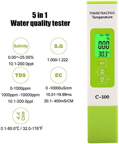 М TDS вода, 5 в 1 Метър TDS, EC, Соленост, на температурата, на Дела на морската вода е Точен и надежден Измерител на стр