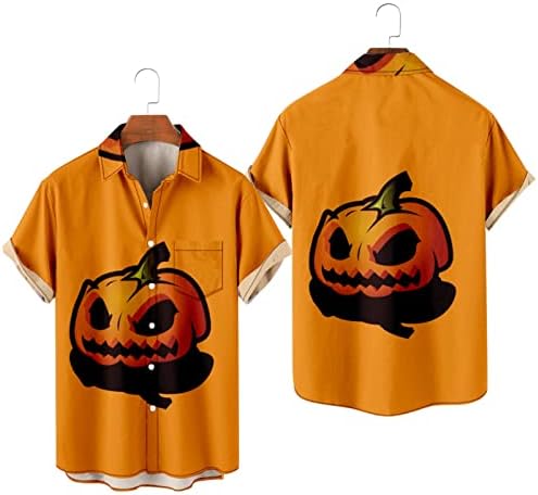 Мъжки Ризи с Копчета за Хелоуин с Къс Ръкав под формата на Тиква и Отложным Яка в стил Ретро Алоха, Плажна Риза за Мъже с Джоб
