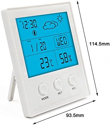 Hi-Q Влагомер, Термометър Цифров Монитор Влажност Температура на Монитора Вътрешен/Външен Термометър (Бял)