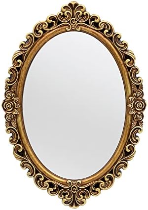 OIGUMR Овално Малкото Стенно Огледало, Реколта Висящи Огледала за Спални, Декор Шкафа в Хола, 12,2x8,6 инча, Златни