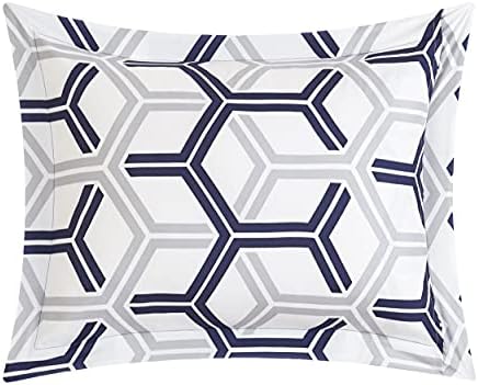 Луксозна къща CS2738-Комплект кралския одеяла Biser Щипка с плиссированными волани и Обратим геометричен модел от 4предметов Тъмно-син