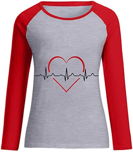 Ризи за Свети Валентин за Жени 2023, Модни Тениски с Изображение на Сърцето на Любовта, всеки ден Свободни Блузи с Дълъг Ръкав Raglan и Кръгло Деколте