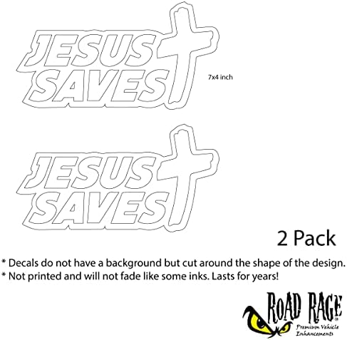 Стикери за автомобили от премиум–клас Road Rage - Jesus Saves Sticker 2 Pack - Кола, камион, компютър, стена, всяка чиста