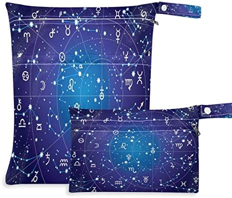 DJYQBFA Galaxy Constellation Мокри и Сухи Чанти 2 елемента Водоустойчив Влажна Чанта за Многократна употреба Мокри, Сухи Торби за Бански