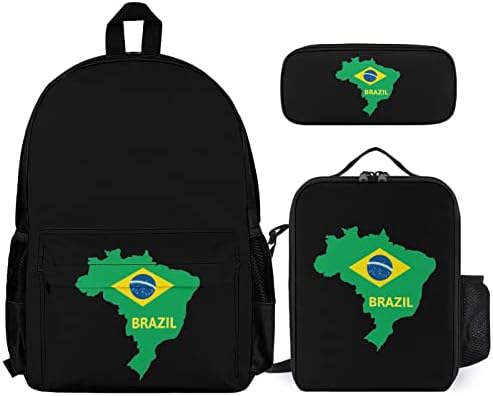 Комплекти за Раници с изображение на Знамето на Бразилия, Училищен Пътен Раница с Щампи, Чанта за Книги, Чанта за Обяд и молив