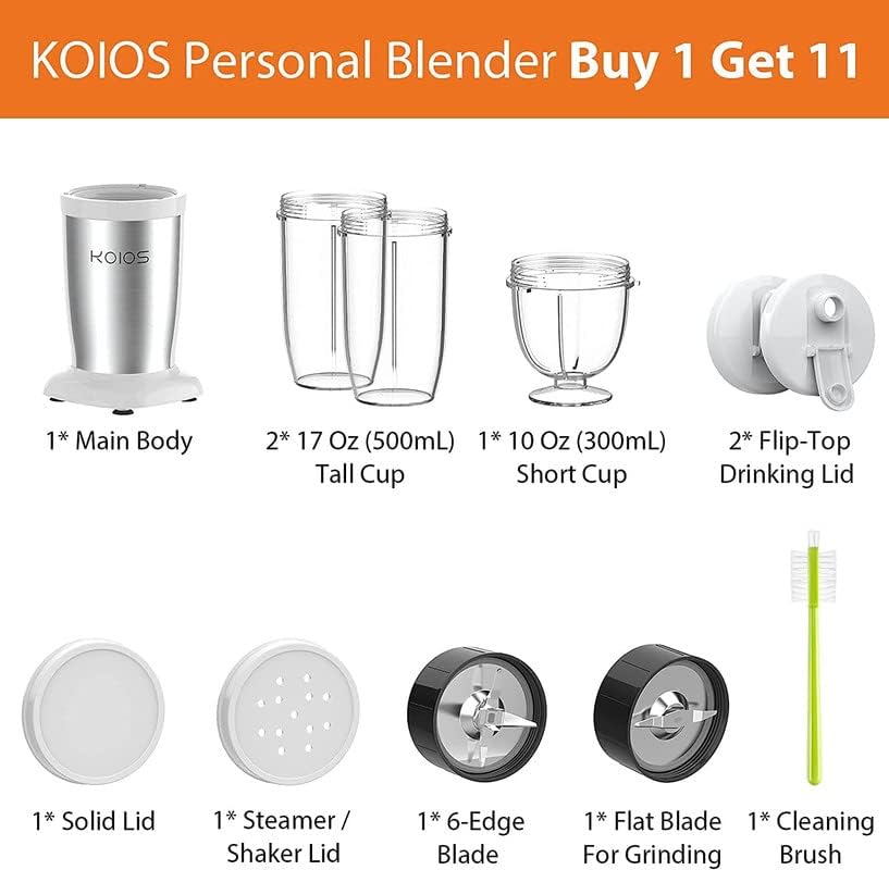 Личен пасатор KOIOS PRO 850W Bullet за коктейли и шейкове, протеинови напитки, Определени от 11 теми, Блендер за кухненски детско