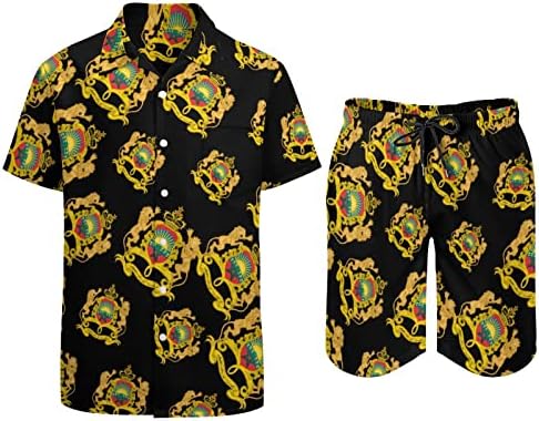 Герб Марокански мъже, Хавайски Комплект от 2 теми, Ризи с копчета и Къс ръкав, Плажни Панталони на Свободния Намаляване, Тениски, Спортен Костюм
