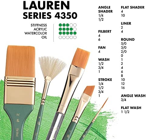 Princeton Artist Brush Co. Лорън Series 4350 - Кръгла четка с къса дръжка, размер на 10, Единична синтетична четка златисто