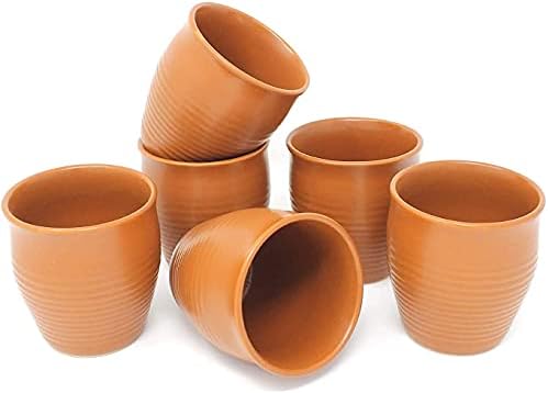 ATCUSA Индийски Керамични Чаши Kulhar Kulhad от 6 предметите, комплект от 6 чаши за индийския чай, туризъм чаша, чаши за кафе (6 унции)