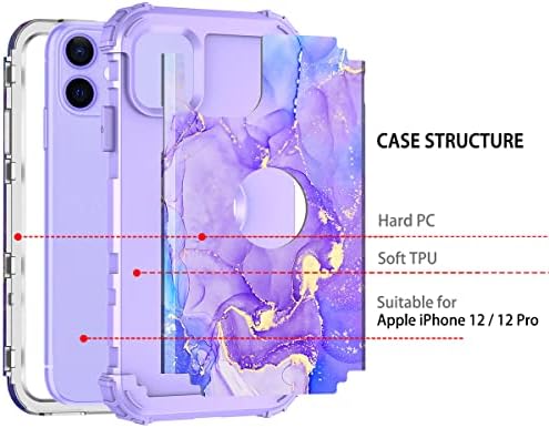 Casetego е Съвместим с калъф iPhone 12 Pro, калъф за iPhone 12, Сверхпрочный устойчив на удари 3-Слойный твърд PC + Мек Силиконов