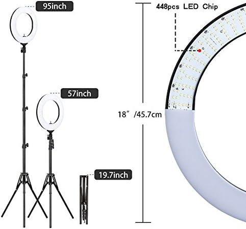 18-инчов Комплект осветление за фото и видео камери ZOMEI: 48 сантиметра Външен led пръстен с регулируема яркост 55 W 5500 К, поставка