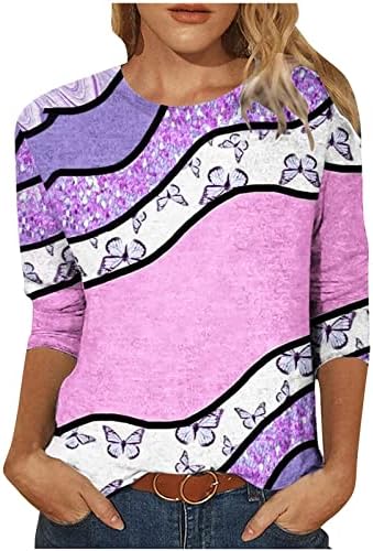 2023 през Цялата Деколте Лодка Памучен Ежедневна Блуза с Графичен Дизайн Тениска за момиче с Дълъг Ръкав 3/4, Лятна Есенна Женска Тениска O3 O3