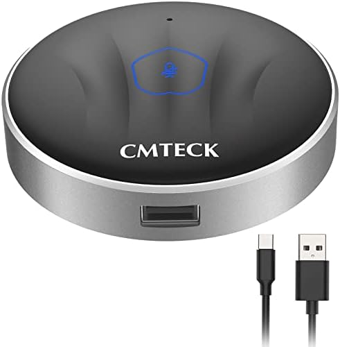 Конферентен микрофон CMTECK, Тенис на компютърен микрофон USB с функция за изключване на звука, Ненасочено Звукосниматель 360 ° led индикатор, USB-хъб с 3 порта, идеален за ср