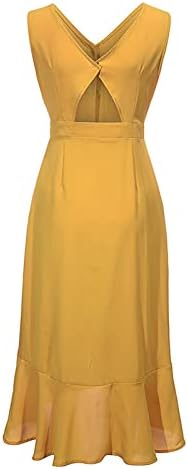 Дамско Пролетно-лятна рокля Géneric 2023, Однотонное Без ръкави Рокля С V-образно деколте, Однобортное Рокля със затворена кръста и гърба #