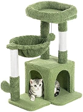 Котешки Дърво от Кактус Песофер, Малка Котешка Кула с Когтеточкой от Сезал и Прашка Зелен Цвят