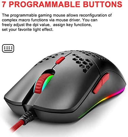 Лека жичен RGB детска мишката RedThunder M6 с метална обвивка - 7 Програмируеми бутона - Регулируема 7200 dpi - Сверхпрочный кабел - 69 г Само за PC, PS4 Xbox Геймър