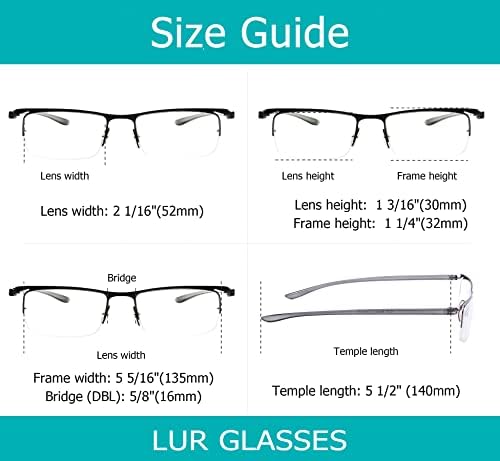 LUR 3 опаковки очила за четене в полукръгла рамка + 3 опаковки на метални очила за четене в полукръгла рамка (общо 6 двойки ридеров + 0,50)