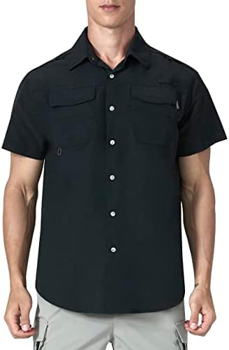 Мъжки Ризи за Риболов с Къс Ръкав UPF 50+ Слънчеви UV-Ризи за Туризъм, Работни Ризи с Копчета с Джобове на Велкро
