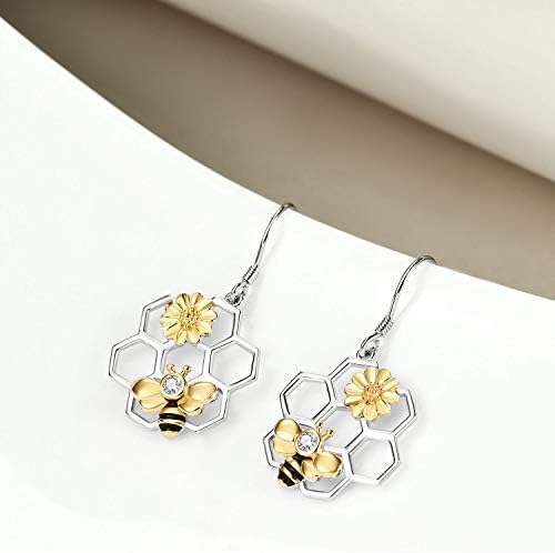 Дамски Обеци-карамфил LUHE Honeycomb с пчелни пити от Сребро 925 Проба, Кошер и Пчелите Обеци (bee earrings)