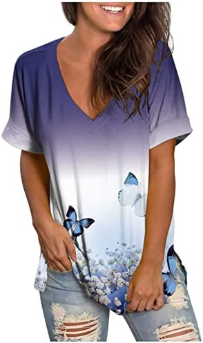 Ризи с къс ръкав за Жени, Дамски Летни Ежедневни Блузи 2023 с Геометричен Принтом и V-образно деколте, Плисе Туники Големи Размери,