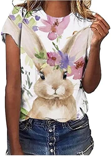 Великденски Ризи за Жени, Сладък Тениски с изображение на Заек, Тениски с кръгло деколте, Пуловер, Ежедневна Блуза с Къс Ръкав