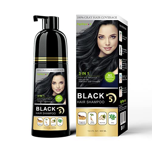 Agthyuve Незабавен Естествен Черен Шампоан за коса 13,53 течни унции, Полупостоянная Натурална черна боя За коса, Шампоан