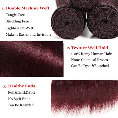 Бразилски Вирджински косата 99j Вино-Червено Бордо права Коса Тъче 3 връзки С Дантелен закопчалка 4X4 естествен косъм,
