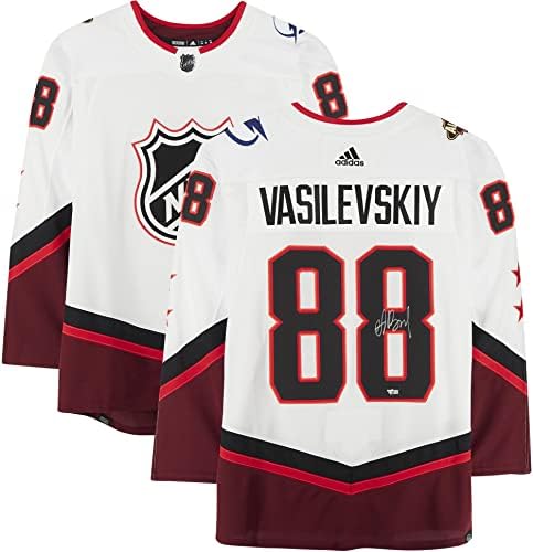 Неподправена Бяла Риза Адидас с автограф на Андрей Василевски на Мача на звездите на НХЛ 2022 г. - Тениски NHL с автограф
