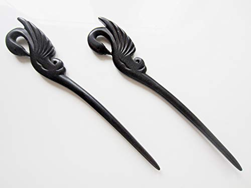 Myhsmooth Didi-bs-swan 2 Пръчки за коса от Естествен Черен Сандалово дърво (эбеновое дърво) Резбовани Шнола за коса с ръчно изработени,