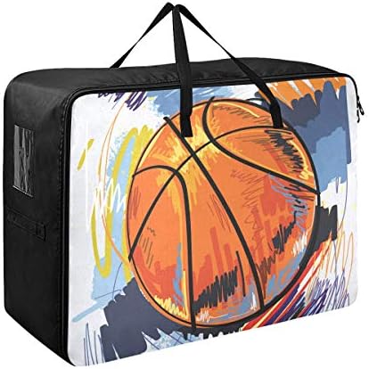 N/A Долната Чанта За Съхранение с Голям Капацитет - Рисованное Баскетболното Одеяло, Органайзер За Дрехи, Украса, Спестяване на пространство, Подвижна Чанта с Цип