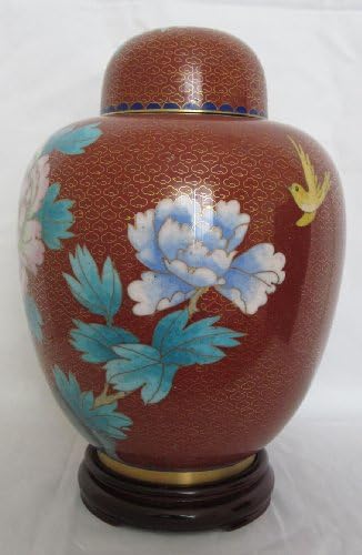9 1/2 Китайско Перегородчатая Урна за кремация в китайски стил с жълто-розов модел във формата на цветя / птици (BC2920-003)