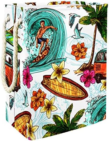 Кошница за дрехи Автобус за сърфиране Тропически Остров Лятна Сгъваема Кошница за съхранение на бельо с Дръжки Подвижни Скоби Добре да се
