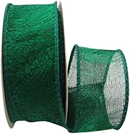 Лентата Базарная Метална Метална Прозрачна Жаккардовая 6-инчов Зелено (Златен ръб) на Лентата с дължина 10 ярда