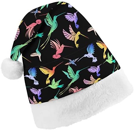 Nudquio Цветни коледни шапки с летящи колибри, шапка на Дядо Коледа за семеен празник Коледа с принтом