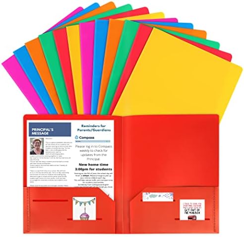 HABGP 12 Опаковки Пластмасови Папки с Джобове, Многоцветни Тежкотоварни Папки с 2 Джобове за писма и Визитницей за Училището Офис