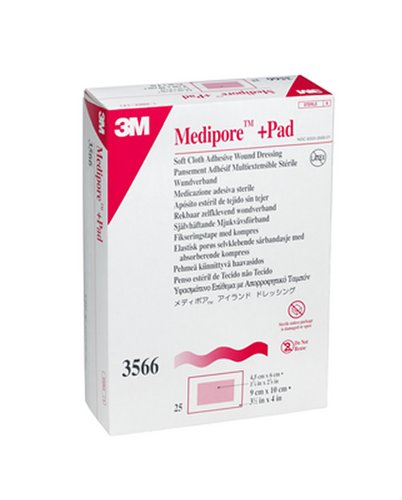 3M Medipore + Уплътнение от мека тъкан, Залепваща превръзка за рани 3566, 100 Комплект (опаковка от 4)