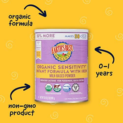 Най-добрата на Земята Органична Чувствителна детска смес за деца от 0-12 месеца, Суха детска смес с ниско съдържание на лактоза, съдържаща